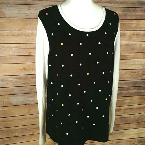 Tommy Hilfiger black white long sleeves scoop neck polka dot sweater women's XL - Picture 3 of 7